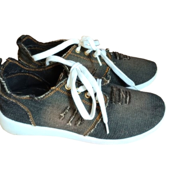 Take A Walk Shoes - Take A Walk Denim Lace Up Sneakers Women’s Size 6 Casual Distressed Look White S